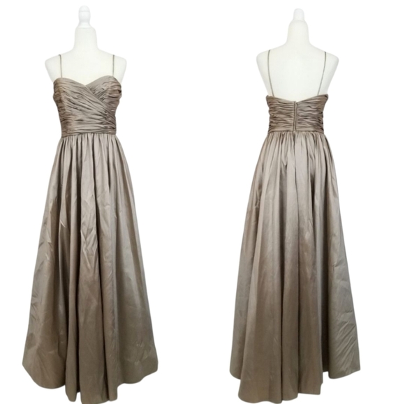 Watters & Watters ruched bodice gold taupe sweetheart neckline gown size 12XL - Picture 1 of 9